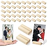 Bruislard 50 Pieces Wood Place Card Holders, Picture & Photo Holder, Wood Table Number Stands for Wedding, Ceremony, Birthday Party, Home Decoration