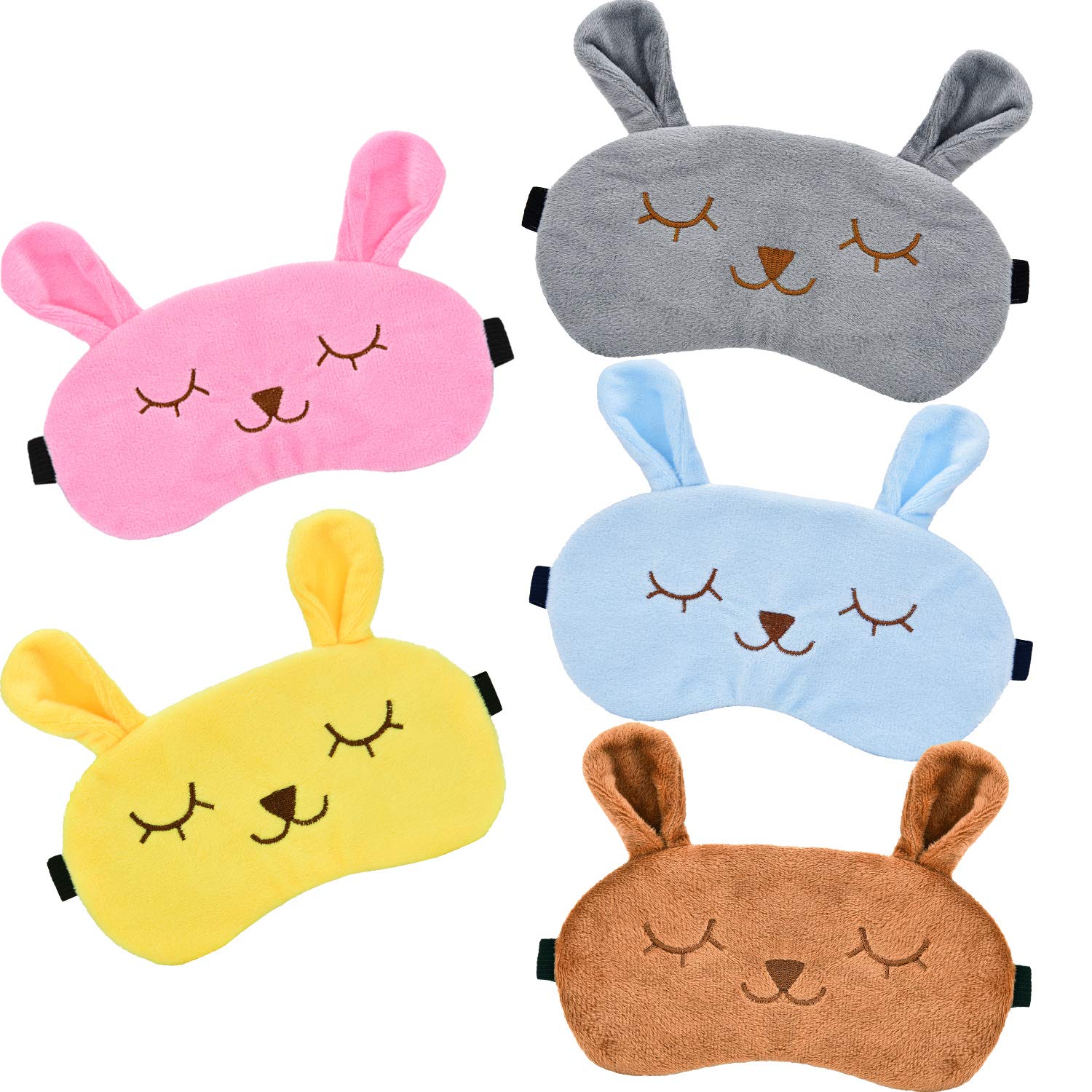 5 Pieces Animal Sleep Mask Rabbit Eye Mask Soft Plush Blindfold Eye Cover for Kids Adult, 5