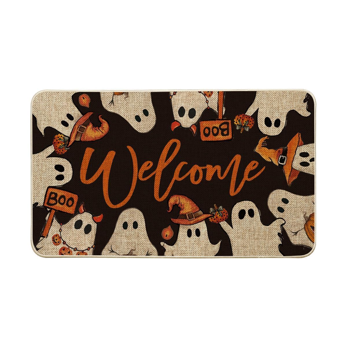 Photo 1 of Artoid Mode Ghost Boo Halloween Welcome Doormat, Home Decor Low-Profile Switch Rug Door Mat Floor Mat for Indoor Outdoor 17x29 Inch