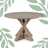 Finch Alfred Round Solid Wood Rustic Dining Table for Farmhouse Kitchen Room Decor, Wooden Trestle Pedestal Base, 47" Wide Ci