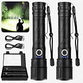 Rechargeable Flashlights 99,000 High Lumens with clip 5 Modes Waterproof | Super Bright, High Powered &amp; Adjustable Focus, Handheld Flashlight 15-Hour Runtime for Camping, Emergencies and Home Use