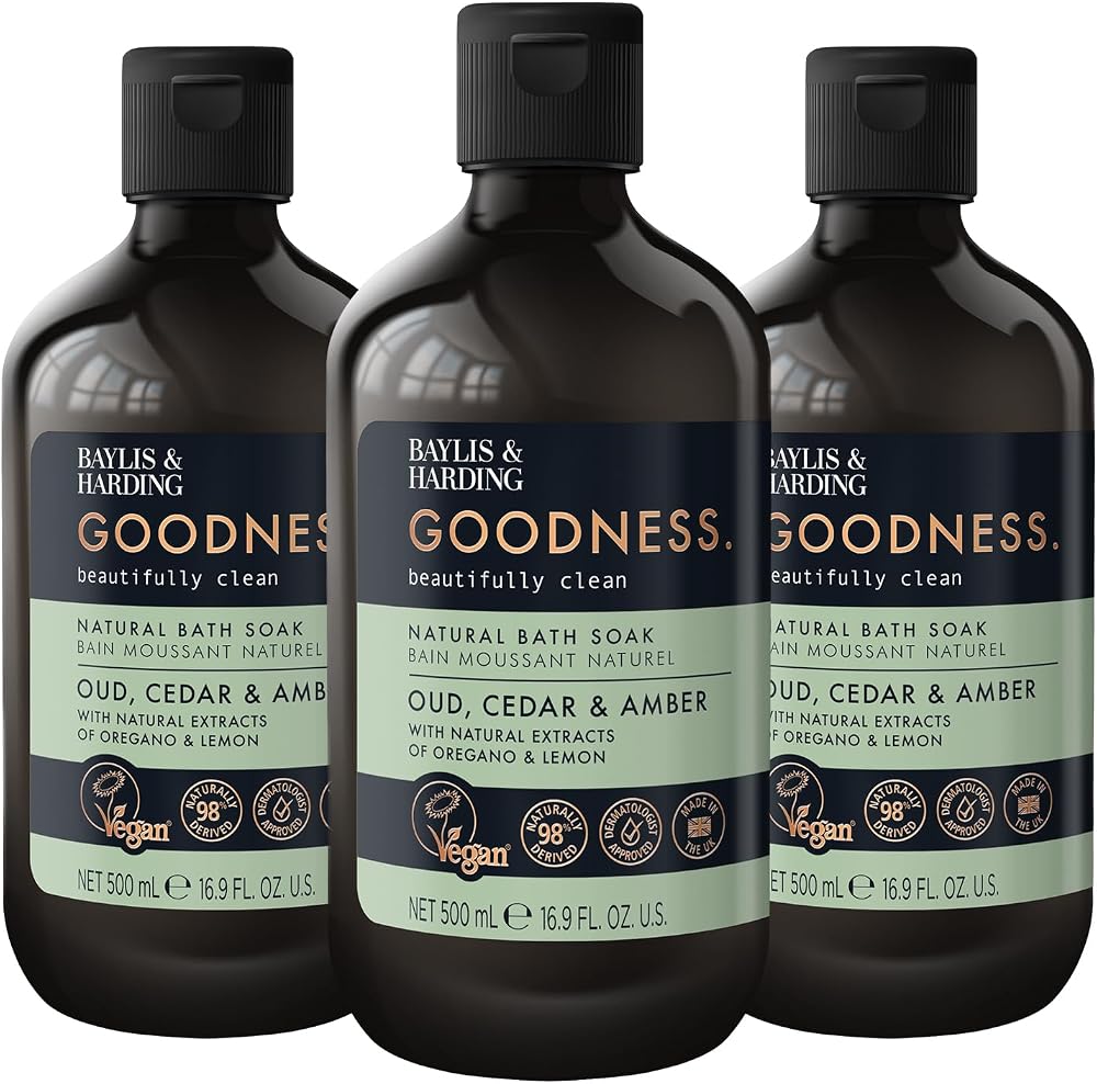 Baylis & Harding Goodness Oud Cedar Amber Bath Soak 500ml Pack of 3 Vegan