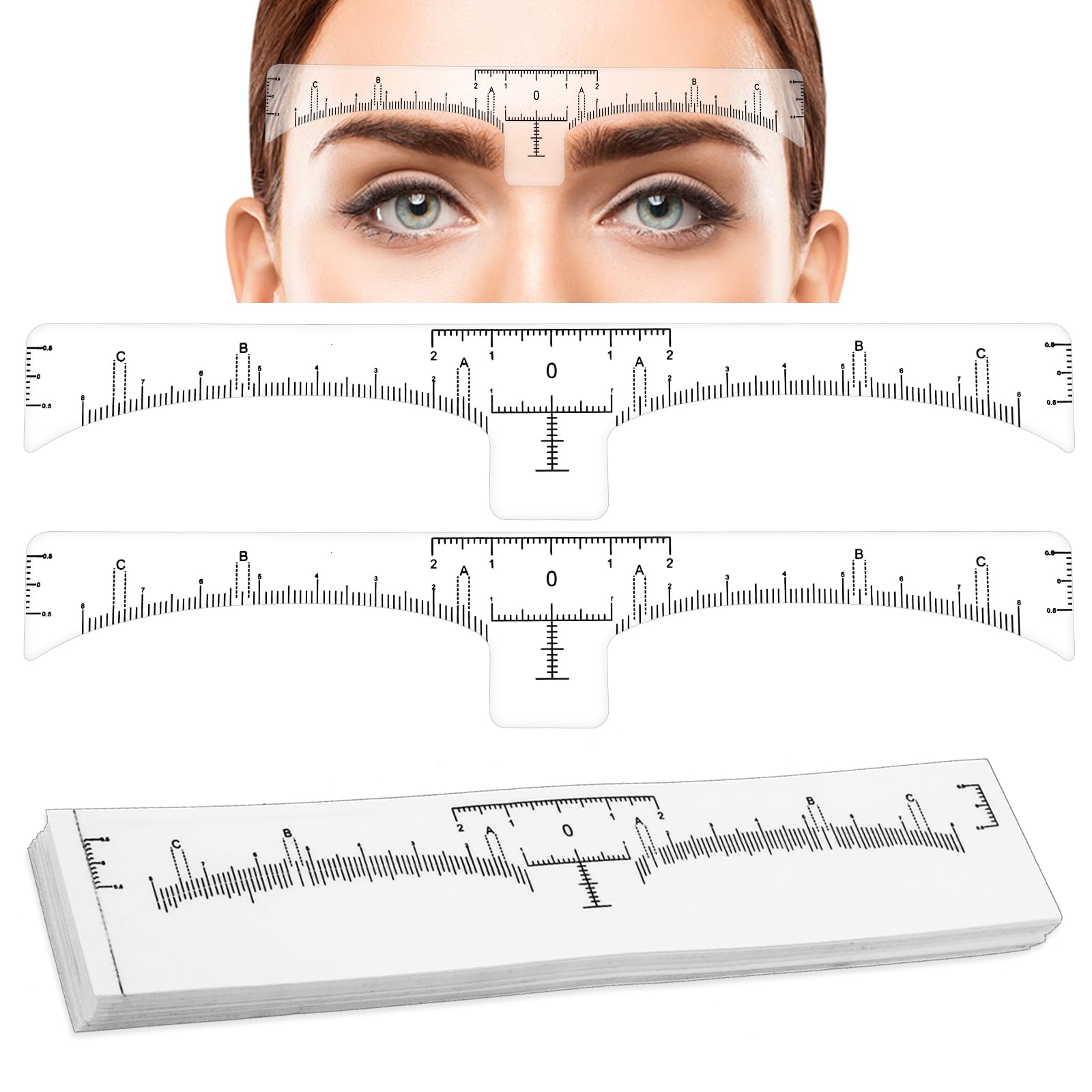 Photo 1 of 50 Pcs Eyebrow Ruler Stencils - Abeillo Disposable Brow Ruler Sticker, Microblading Eyebrow Template, Brow Measuring Shaper Tool, Eyebrow Mapping Makeup Tool