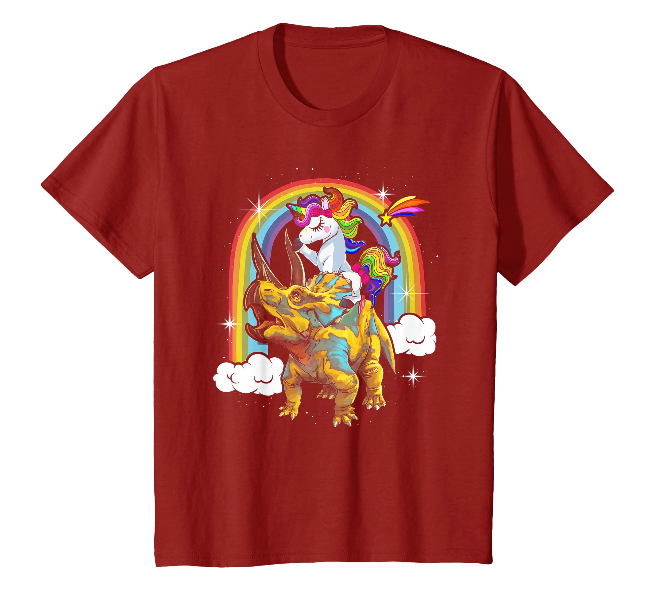Unicorn Riding Dinosaur Triceratops Rainbow T-Shirt