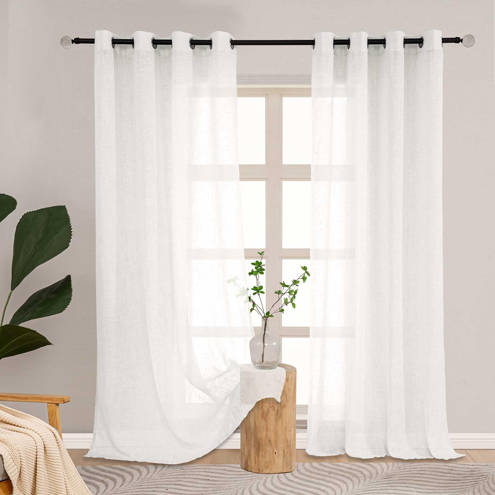 L.Z.E Curtains Off White Semi Sheer, 70 Inch Drop Linen Look Curtain for Living Room Bedroom Windows, Heavyweight Off-White Ecru Mesh Sheers with Eyelet, 2 Panels Pack Net Drapes, 170 cm Length Short