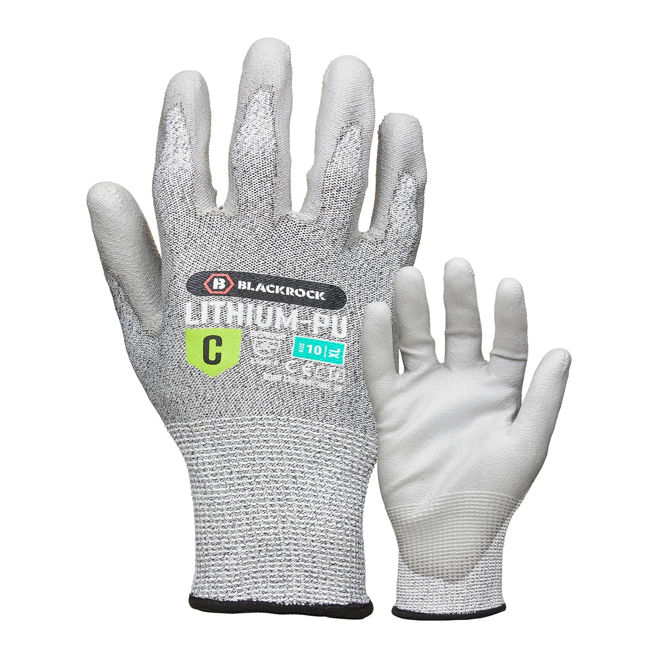 Blackrock Lithium-PU Cut Resistant Safety Gloves ISO Cut Level C Protective Work Gloves With PU Palm Dry Grip EN388 4X44C 13 Gauge Liner - Size 10/XL