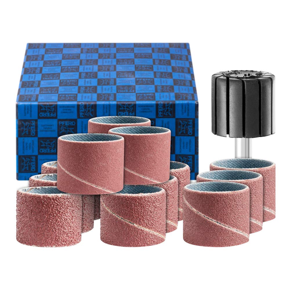 PFERD Sanding Sleeve Set 13 Pieces Corundum Diameter 22 x 20 mm A 60, 80, 150, 240 Including Holder with Shaft Diameter 6 mm 42298003 for Universal Applications