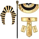 Tarpop 6 Pieces Egyptian Costume Accessory Set Pharaoh Hat Collar Egyptian Belt Cuffs Cobra Head Scepter for Men Halloween King Tut Cosplay Role Play Party Prop Supplies