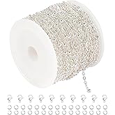 YOUBEIYEE 10 Meters Bright Silver Satellite Bead Chain for Jewelry Making Stainless Steel Soldered Cross Jewelry Chain Roll with Jump Rings and Lobster Clasps