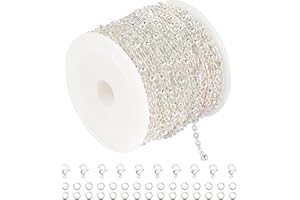 YOUBEIYEE 10 Meters Bright Silver Satellite Bead Chain for Jewelry Making Stainless Steel Soldered Cross Jewelry Chain Roll with Jump Rings and Lobster Clasps