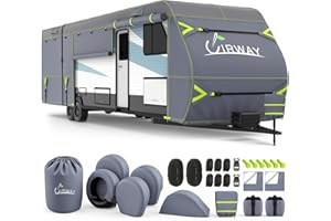 UIRWAY 600D Oxford RV Cover Travel Trailer 24-27ft, Upgraded Waterproof Camper Cover for Toy Hauler, Windproof Rip-Stop Heavy Duty RV Winter, Weatherproof & Anti-UV, 4 Tire Covers,Tongue Jack Cover