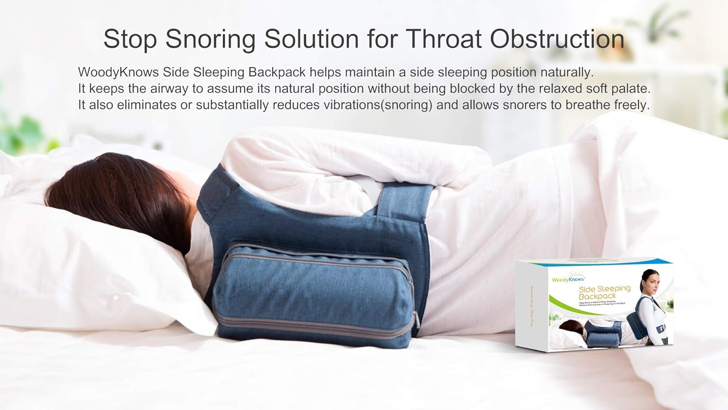 Woodyknows Side Sleeping Backpack Anti Snoring Adjustable Pillow Solution To Tongue - 