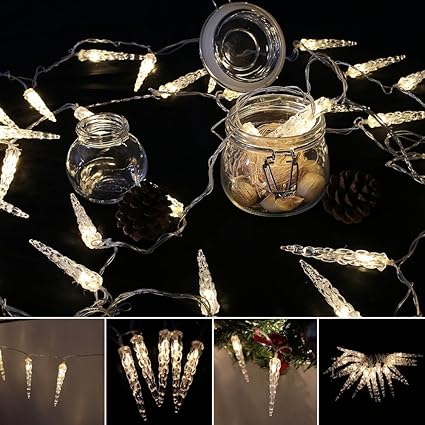 VINGO LED Eiszapfen Eisregen Lichternetz Warmweiß Lichterkette 31V Wasserdicht für Weihnachten Wedding außen Schaufenster (10