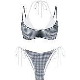 ZAFUL Women's Polka Dot Bikini Set Double Layer Halter Swimsuit Colorblock Side Tie 2 Piece Bathing Suit