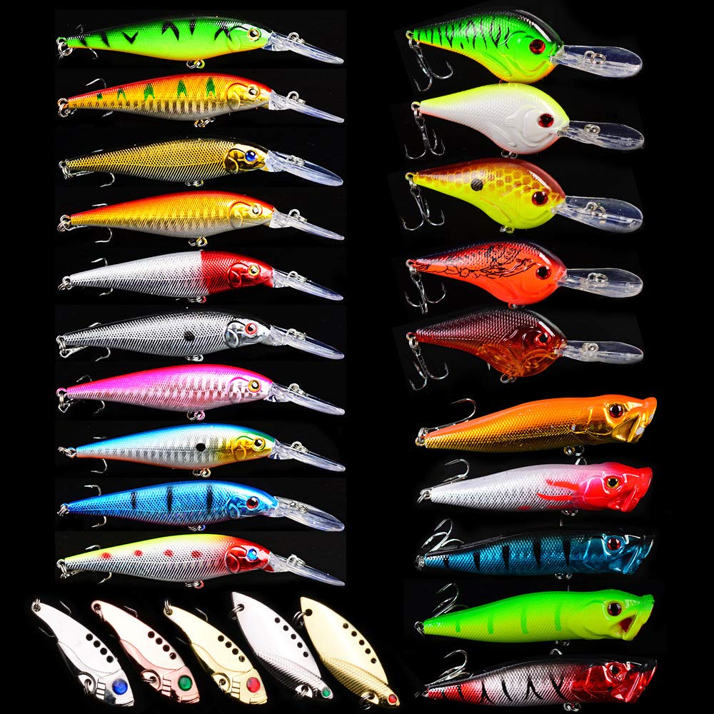 CHAWHO Fishing Lures Set 25 Pcs Fishing Lure Set - Minnow Hard Bait with Hook Accessories Set Artificial Lures Crank baits Swim baits Fishing Gifts for Men Suitable for Sea Fishing