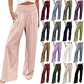 YOLAI Womens Wide Leg Palazzo Pants High Waist Linen Pants Casual Baggy Lounge Pant 2026 Spring Summer Vacation Trousers