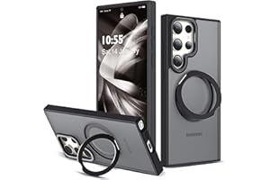Zalinbo Compatible with Samsung Galaxy S22 & S23 Ultra Case with 360Rotatable Magnetic Ring Stand Compatible with Mag-Safe Military Protection Shockproof Translucent Phone Case,Black