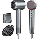2026 Hair Dryer, Blow Dryer with Diffuser - 200,000 RPM High-Speed Ionic Technology for Women and Man, 1200M Negative Ions & Brushless Motor, Low Noise Design with Magnetic Nozzle Attachments (Gray)