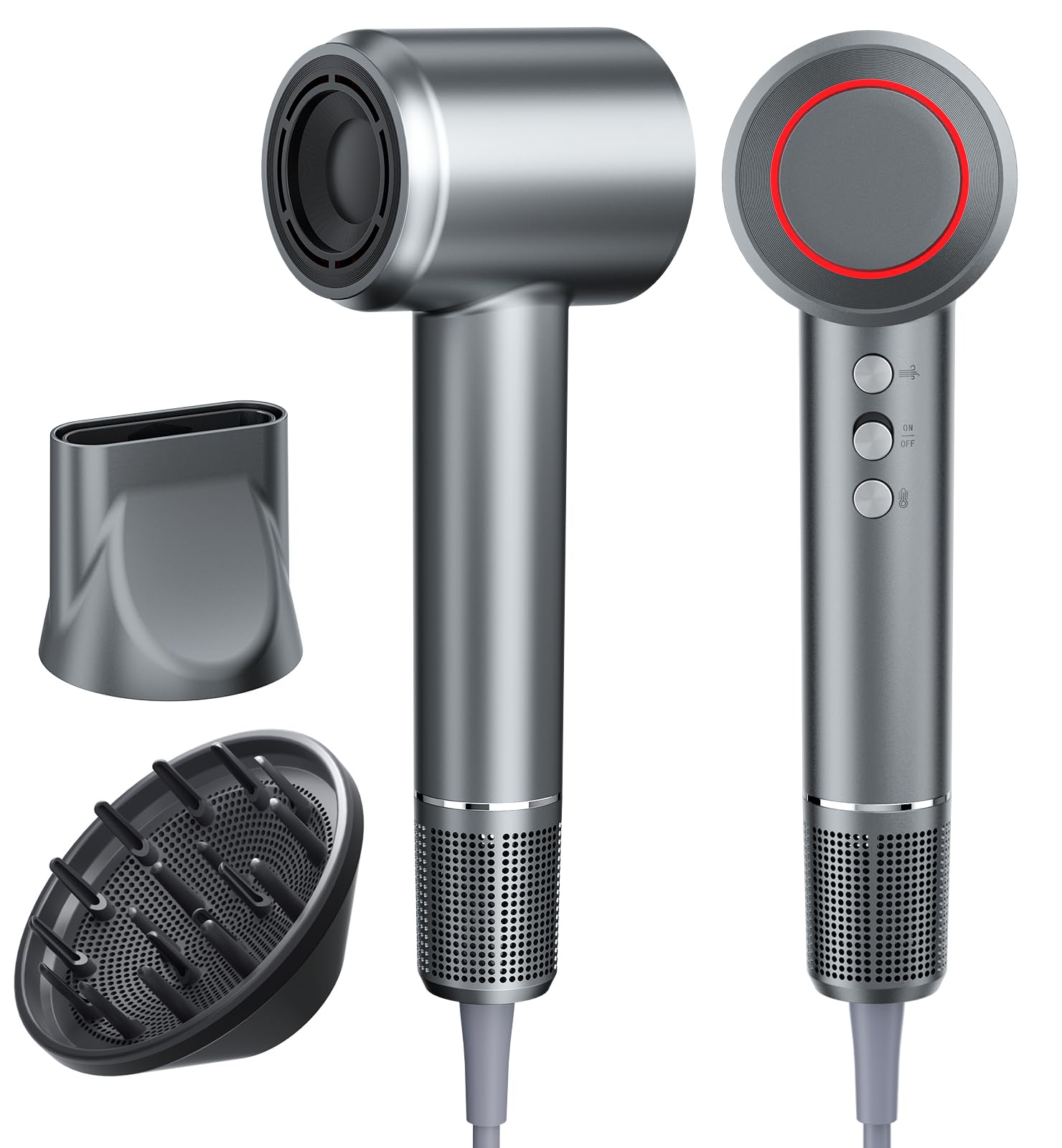 Photo 1 of Hair Dryer, Blow Dryer with Diffuser, 1200M Negative Ions & Brushless Motor, Low Noise Design with Magnetic Nozzle Attachments