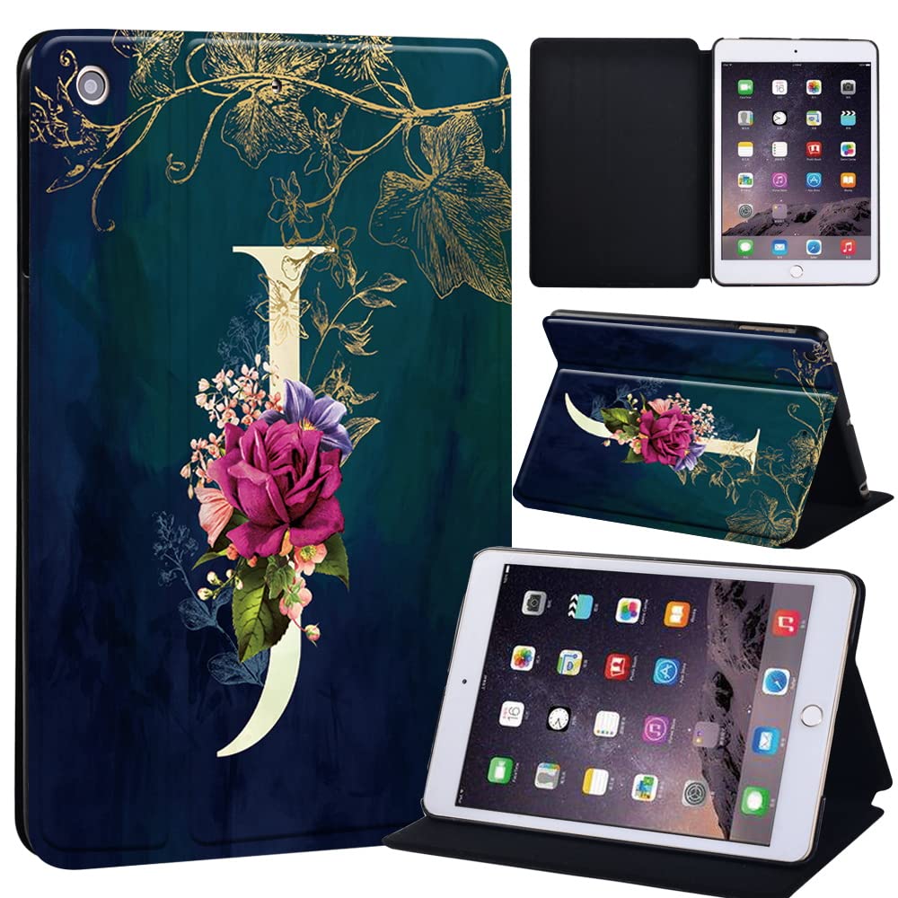 initial letter Printed Case for iPad Mini 1/2/3, Lightweight Trifold Stand Case with Auto Sleep/Wake, Microfiber Lining, Hard Back Cover for iPad Mini 1/Mini 2/Mini 3 (initial letter J)
