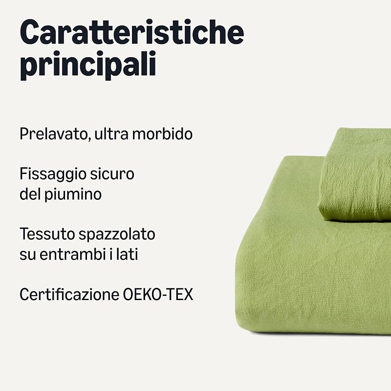 Set Copripiumino Singolo in Microfibra Prelavata, Extra Morbido con Effetto Naturale Arricciato, Non Necessita Stiratura, Copripiumino da 135 x 200 cm e 1 Federa da 50 x 80 cm, Verde