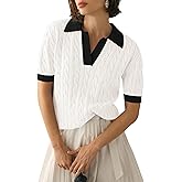 Micoson Womens Short Sleeve Sweater Tops Lapel V Neck Polo Shirts 2026 Summer Cable Knit Blouses Business Casual Outfits