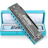 East top Blues Harmonica, Diatonic 10 Holes C Key Happy Harmonica | Mouth Organ for Beginner,Students,Gift,with Carrying Plastic Case,Clean Cloth and Manual