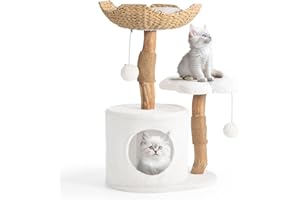 Modern Cat Tree, Wood Cat Tree Tower for Small Cats, Luxury Cat Condo with Scratching Posts and Flower Platforms, Cat Furniture by Easyego, (White)