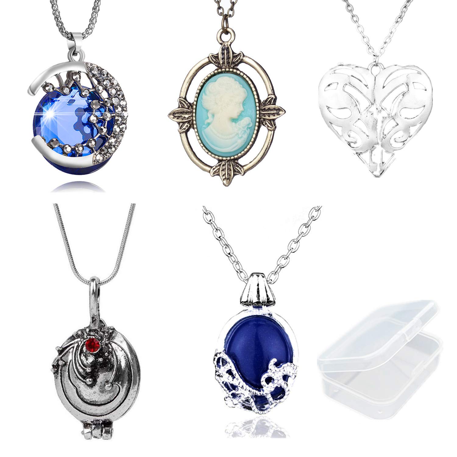 PPX 5 Pcs The Vampire Diaries necklaces for Fans - Daywalking Katherine Necklace -Verbena Necklace Chain Can Open Silver Costume Accessory with Transparent Storage Box