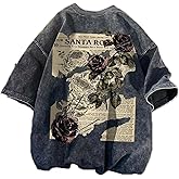 Dynict Unisex Y2k T-Shirt Rose Letter Print Oversized Graphic Tees Short Sleeve Gothic T-Shirts Grunge Clothes