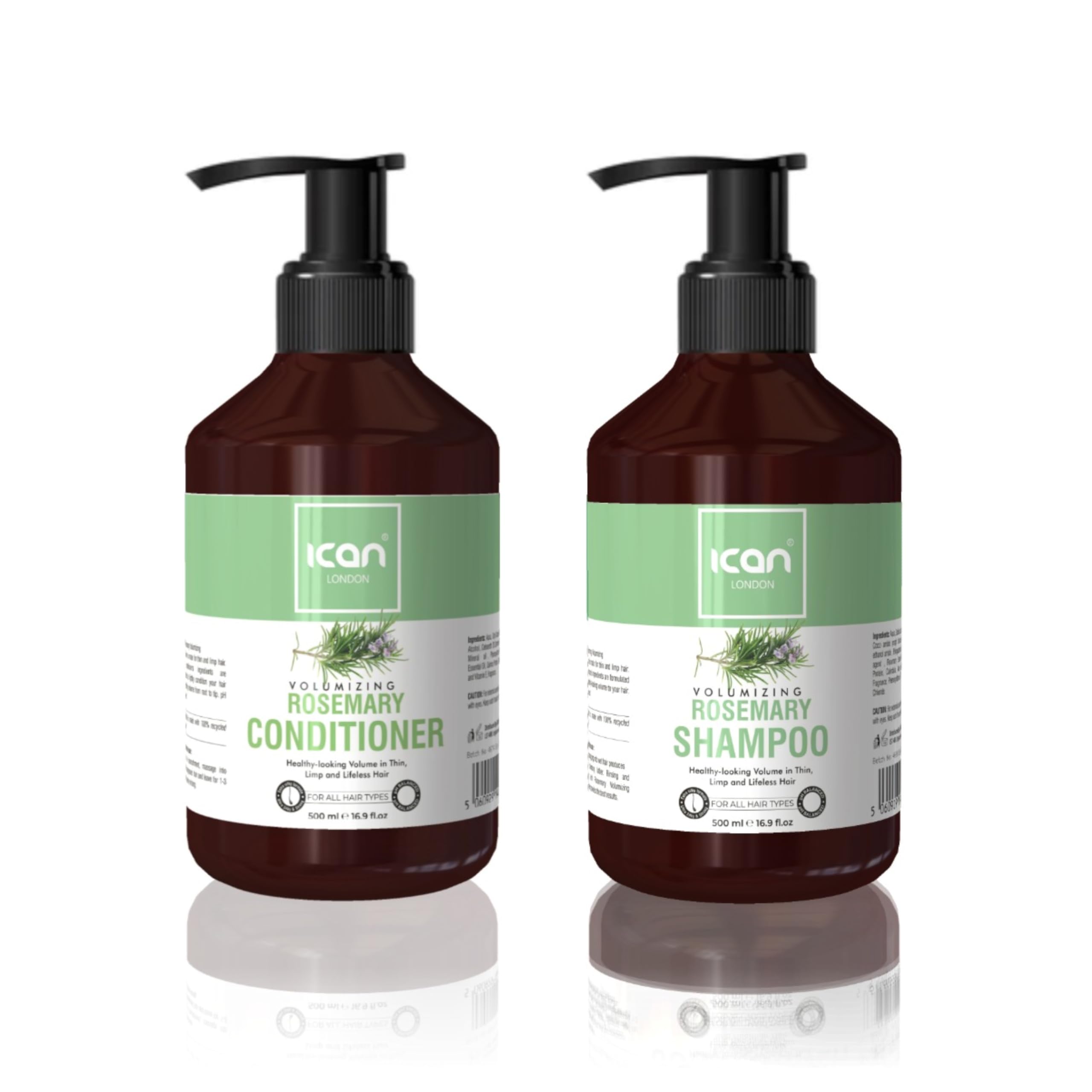 ican London Rosemary Volumizing Damaged Hair Shampoo 500ml + Conditioner 500ml Duo Pack