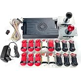 9800 in 1 DX Special Plus DIY Kit 8 Way Joystick Happ Style Push Button Arcade Game Console Cabinet Bartop (Red Black)
