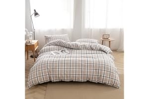 Face Two Face Bedding Duvet Cover Set 100% Washed Cotton Duvet Cover Linen Like Textured Breathable Durable Soft Comfy(Queen,