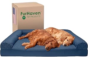 Furhaven Orthopedic Dog Bed for Large Dogs w/ Removable Bolsters & Washable Cover, For Dogs Up to 125 lbs - Quilted Sofa - Navy (Blue), Jumbo Plus/XXL