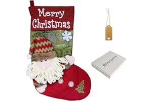 Blisspers Extra Large 21" Inch 3D Cartoon Santa Claus Christmas Stocking with Personalized Name Tag - Party Decorations, Gift Bag & Candy Bag - Family & Holiday Christmas Theme