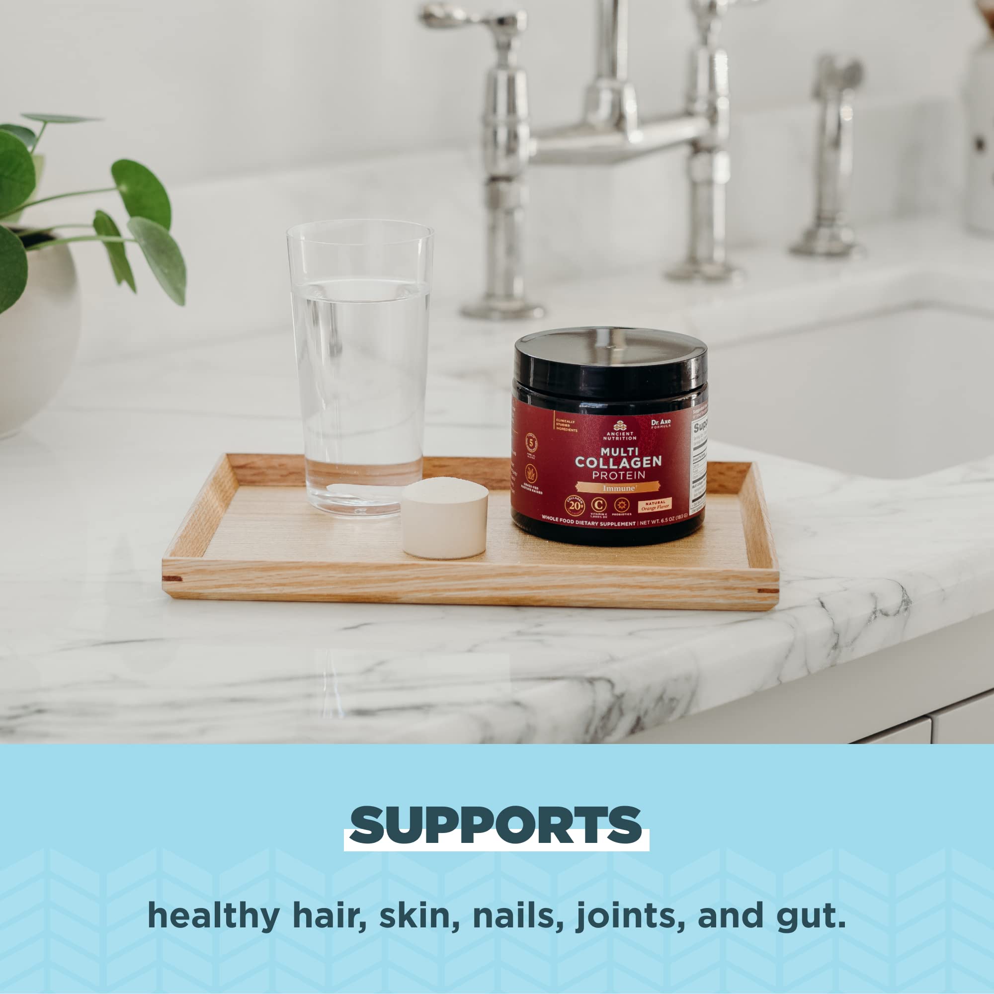 Collagen Powder Protein with Vitamin C by Ancient Nutrition, Multi Collagen Protein Immune, Orange, Supports Immune System, Healthy Hair, Skin and Nails, 15 Servings