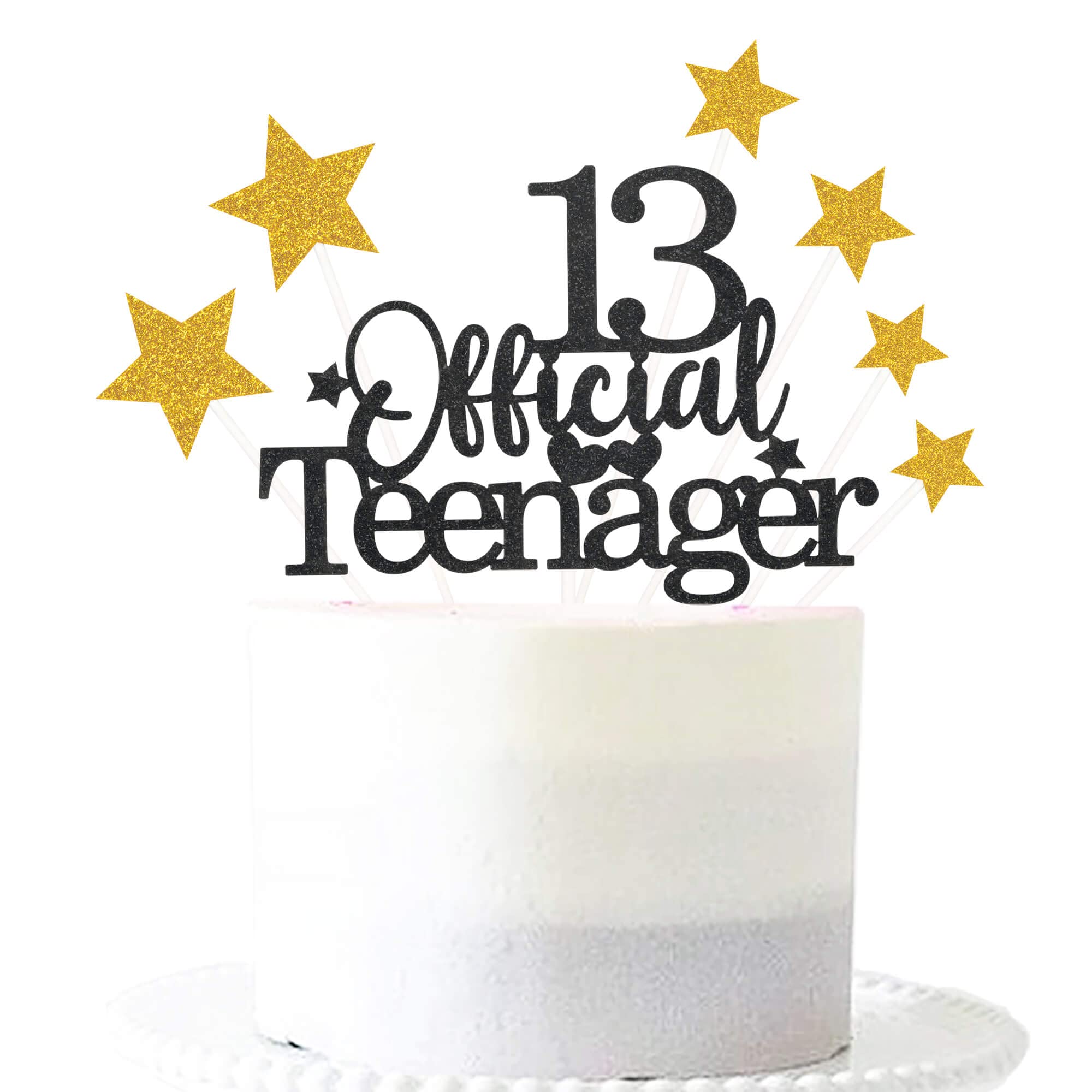 Pargleev 13th Glittery Personalised Birthday Gifts:Official Teenager 13 Cake Topper with Stars-Thirteen Years Old Birthday Party Supplies for Boys and Girls,Decorations,Keepsakes and Black Gold — image 1