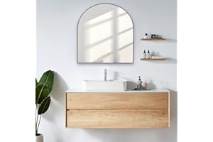 NUTTUTO 26"x28" Arched Mirror, Arched Wall Mirror, Arched Bathroom Mirror, Mantel Mirror, Wall-Mounted, Arch Mirror with Metal Frame for Vanity, Living Room, Bedroom, Entryway, Hallway, Black