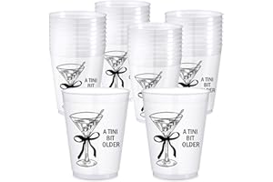 Jingmore 24 Pack Black a Tini Bit Older Cups 16 oz Plastic Martini Birthday Cups Martini Bow Party Decorations for Women a Tini Bar Bit Older Birthday Home Bachelorette Party Supplies