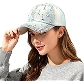 Miewenmogu Bling Denim Baseball Cap for Women Jean Hip Hop Rhinestone Hat Jersey Shore Hat Adjustable