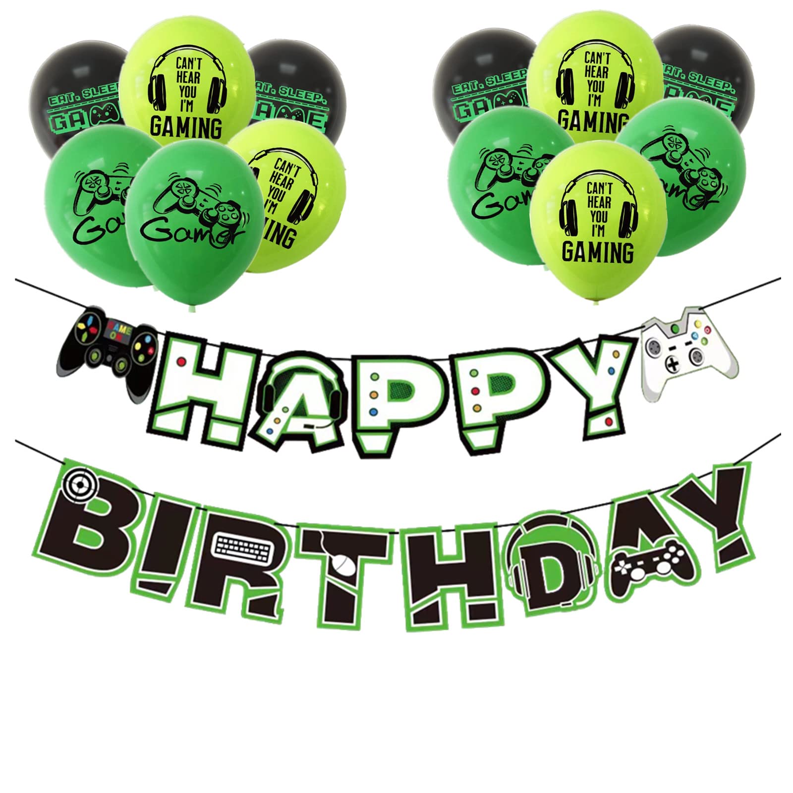 bng-bng Game Birthday Video Decoration Happy Birthday Bunting Banner For Game Theme Party Decorations Boys Girls Party Supplies Backdrop