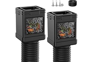 VA1KENE 2-Pack Downspout Leaf Filter with Gutter Downspout Extensions, Flexible Down Spout Extension, Downspout Adapter Fit 2''×3'' and 3''×4'' Drain Pipe, Black