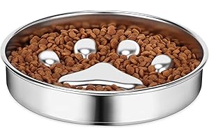 AIPERRO Slow Feeder Dog Bowls 304 Stainless Steel, 2 Cups Metal Food Bowls, Water Bowl for Small & Medium Sized Dogs, Fun Bloat Stop Pet Fast Eaters