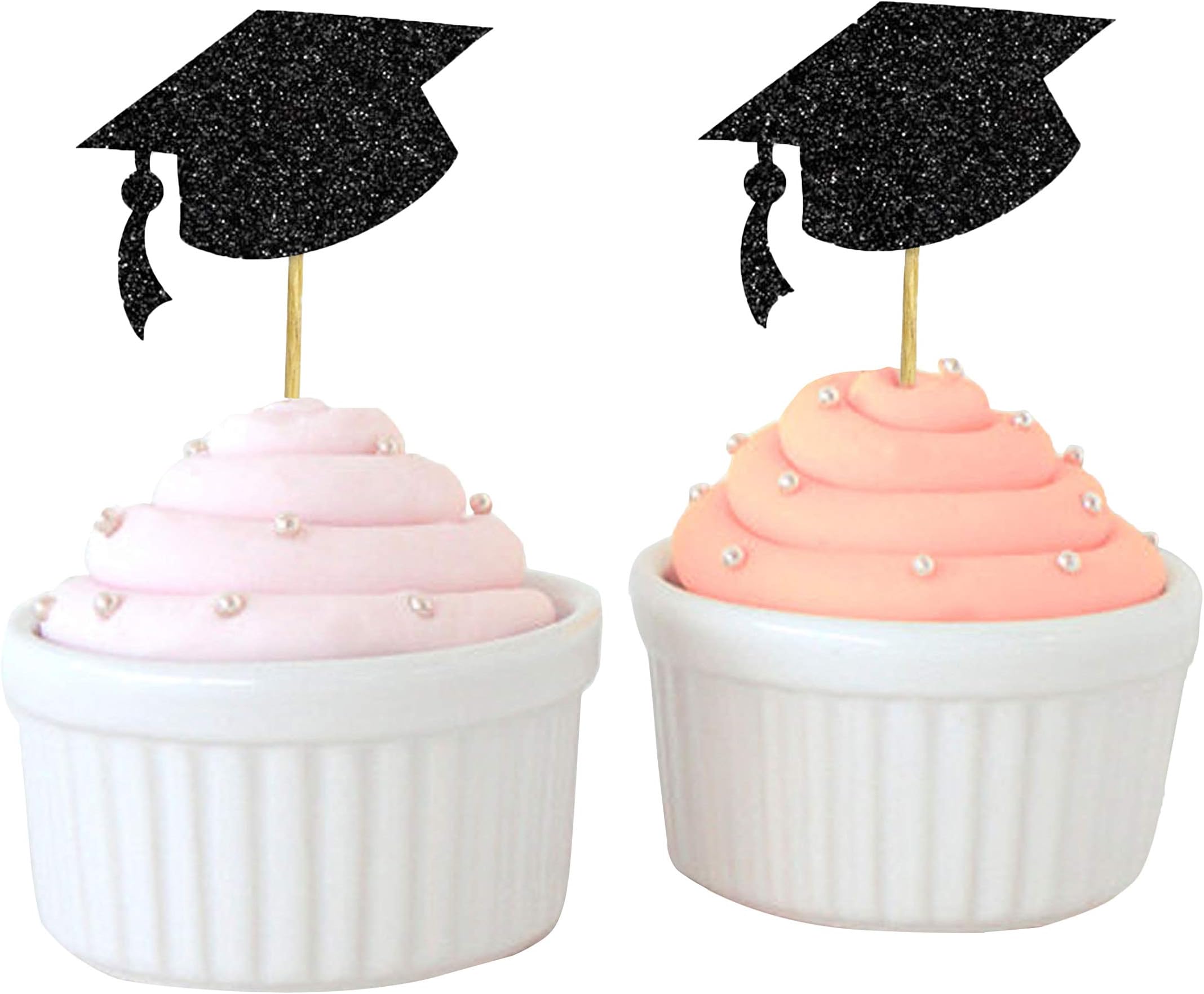 Darling Souvenir, Graduation Cap Hat Cupcake Toppers, Grad Party Dessert Decorations - Pack of 40
