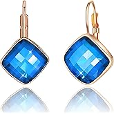 EVEVIC Austrian Crystal Square Dangle Drop Leverback Earrings for Women Fashion 14K Gold Plated Jewelry Gifts for Anniversary
