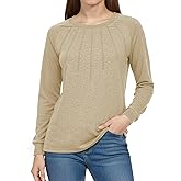 AURUZA Blouses for Women Dressy Casual Long Sleeve Shirts Tunic Tops Pletead Blouse Loose Dressy Tshirts Crew Neck Outfit