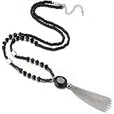 BULINLIN Boho Beaded Long Necklaces for Women Chunky Bead Pendant Necklace with Crystal Tassel Costume Jewelry Gifts for Her