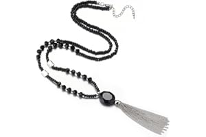BULINLIN Boho Beaded Long Necklaces for Women Chunky Bead Pendant Necklace with Crystal Tassel Costume Jewelry Gifts for Her