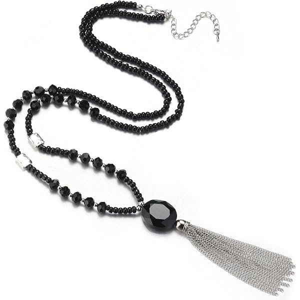 Amazon.com: BaubleStar Black Rhinestone Crystal Long Beaded  display picture 2
