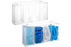 Soaoo 2 Pcs Gloves Holder Shoe Cover Dispenser Wall Mounted Clear Acrylic Face Mask Box Organizer Dispenser Box with Lids 4 Compartments Hairnet Holder Disposable Mask Storage for Laboratory Office